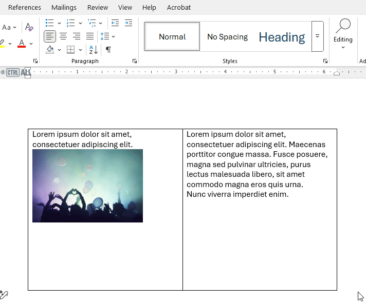 Image and text table cell alignment demonstration in Word